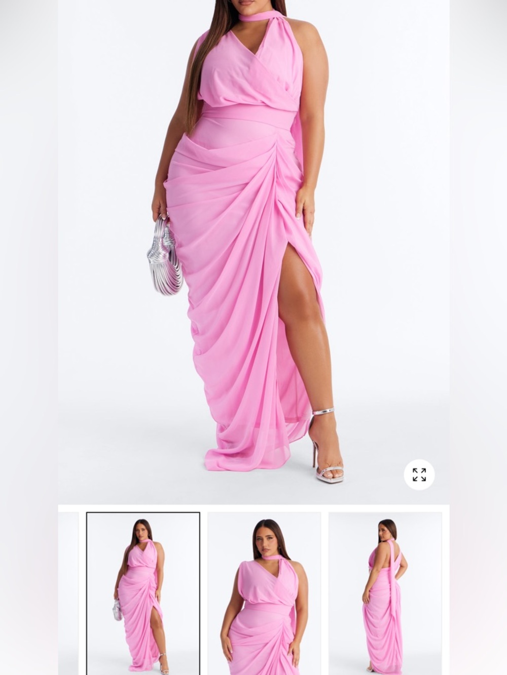 Fashion Nova Pink Asymmetrical Draped Halter Gown